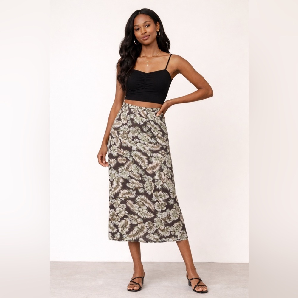 J. Jill Tropical Palm Print Midi Skirt Size M